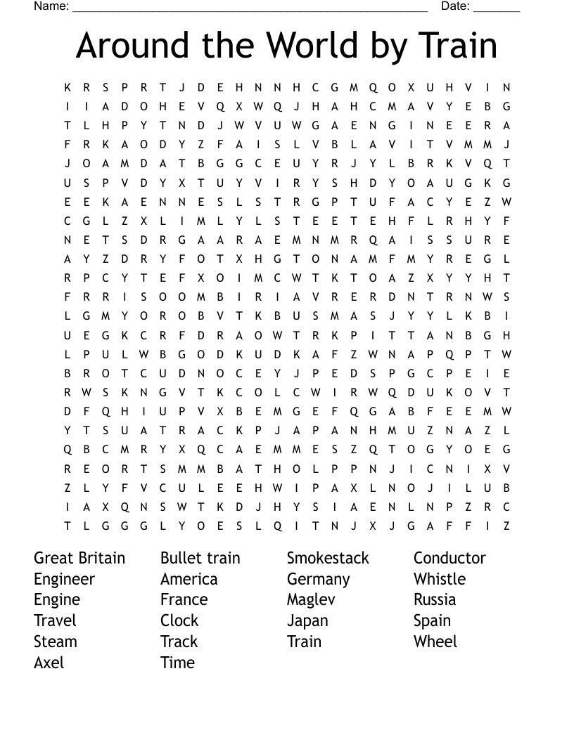 Around the World by Train Word Search