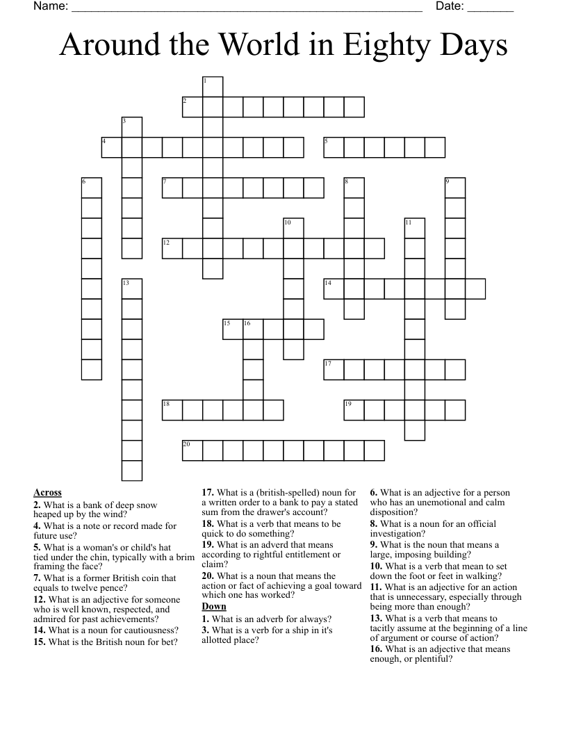 Around the World in Eighty Days Crossword