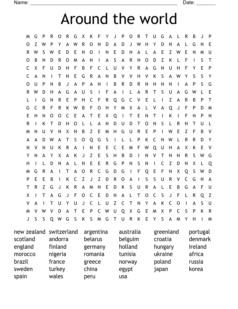 Around the world Word Search