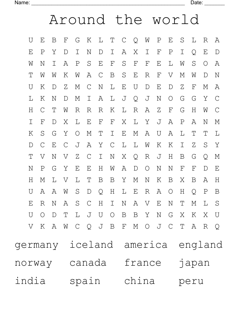 Around the world Word Search