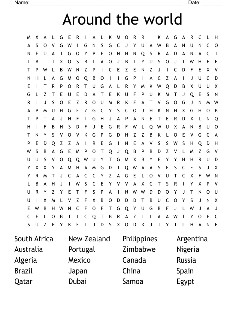 Around the world Word Search