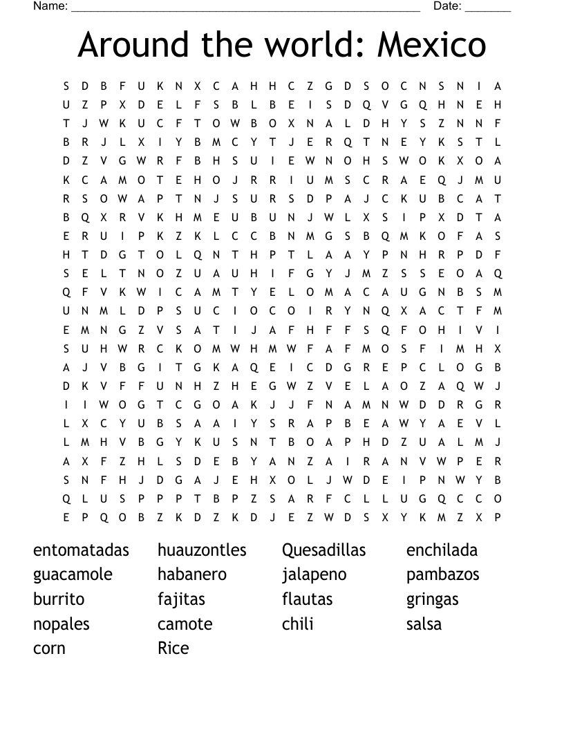 Around the world: Mexico Word Search
