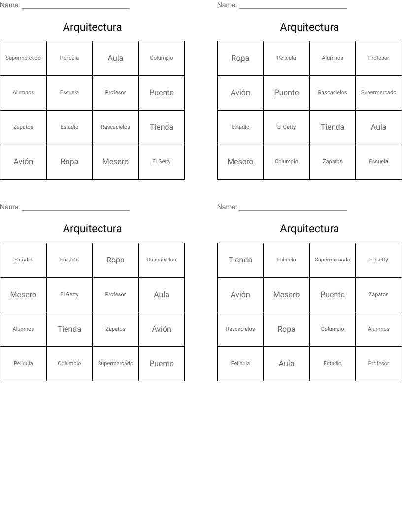 Arquitectura Bingo Cards