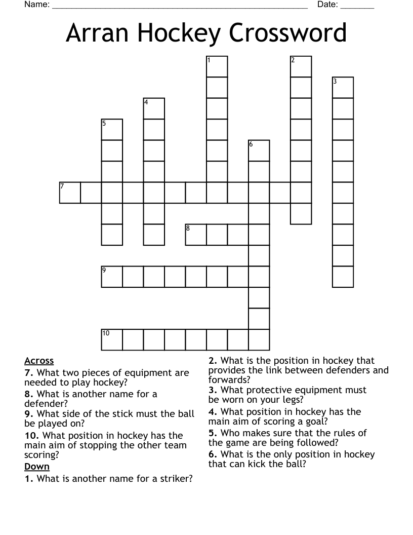 Arran Hockey Crossword