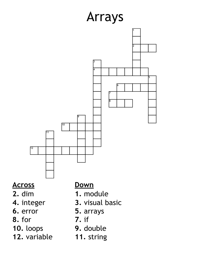 Arrays  Crossword