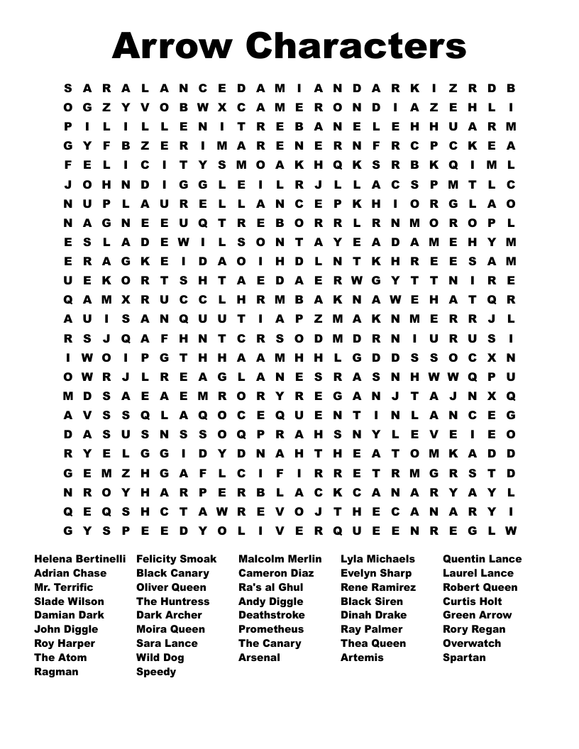 Arrow Characters Word Search
