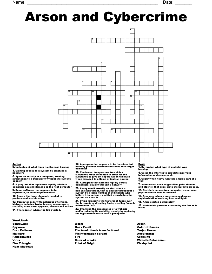 Arson and Cybercrime Crossword