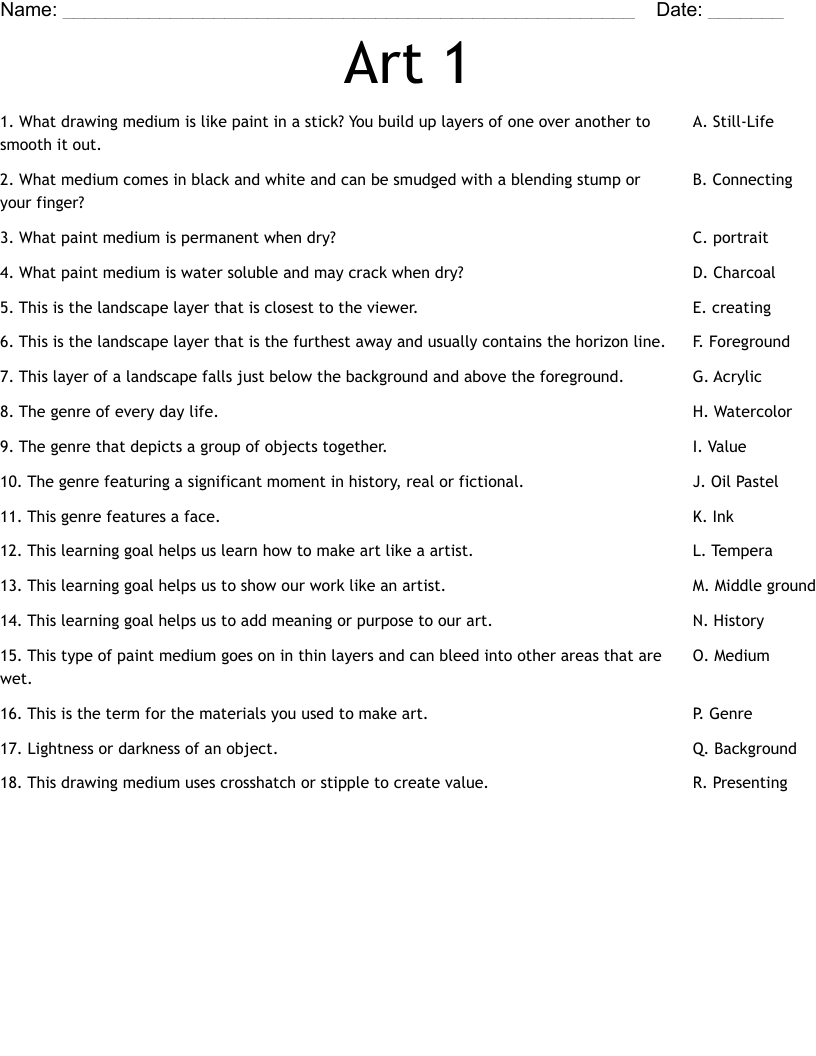 Art 1 Worksheet