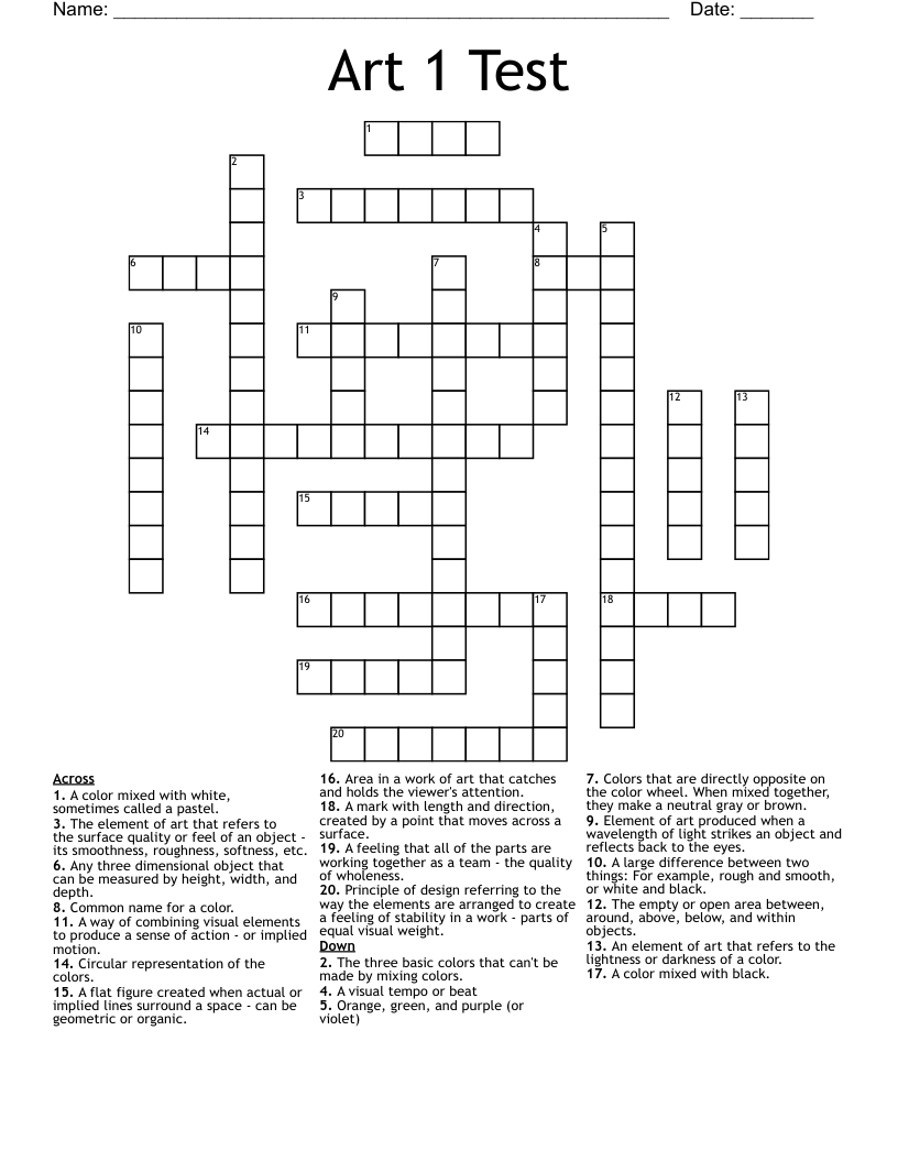 Art 1 Test  Crossword