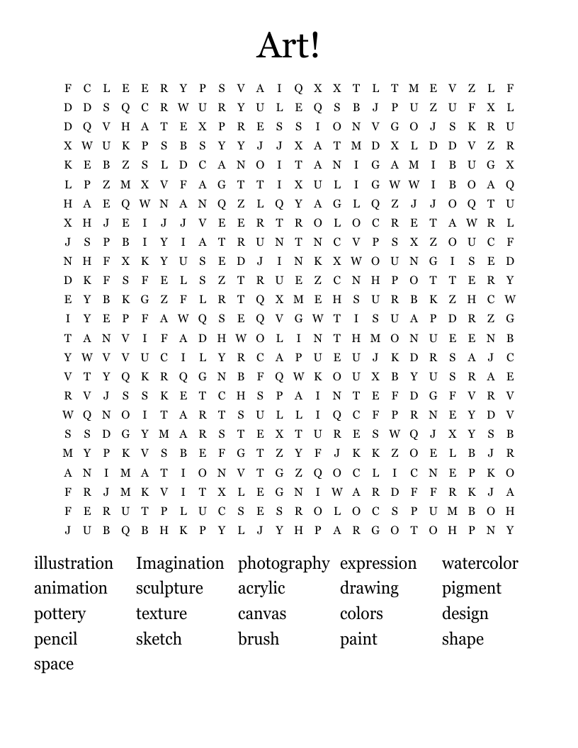 Art! Word Search