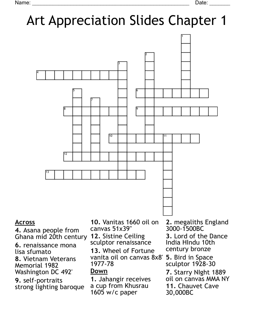 Art Appreciation Slides Chapter 1 Crossword