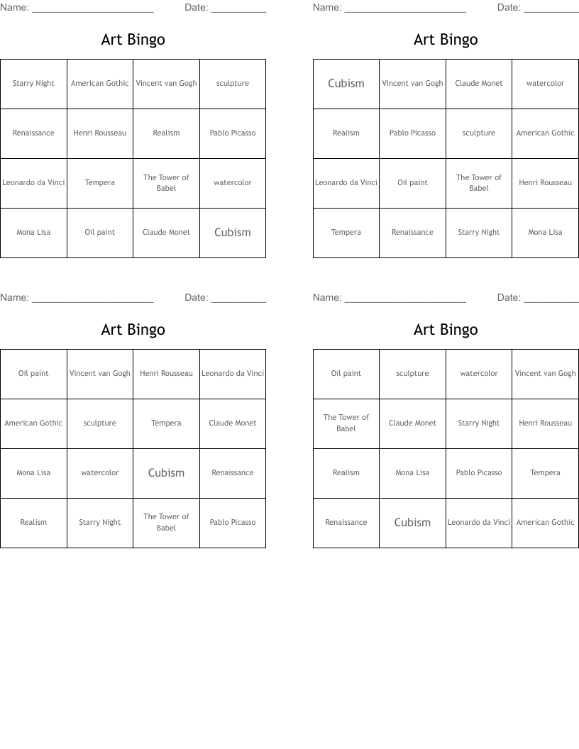 Art Bingo 