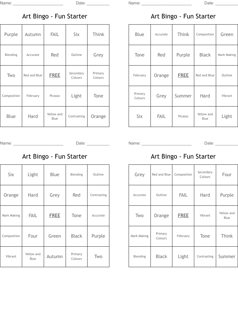 Art Bingo - Fun Starter