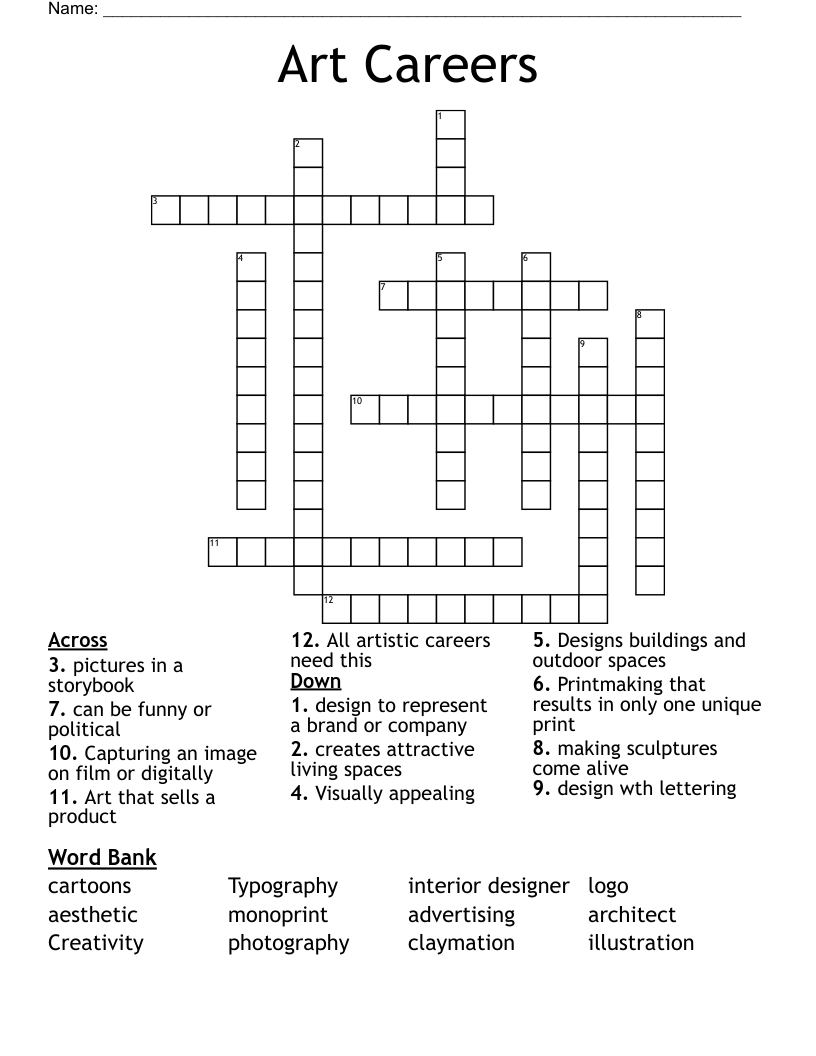 Art Careers Crossword