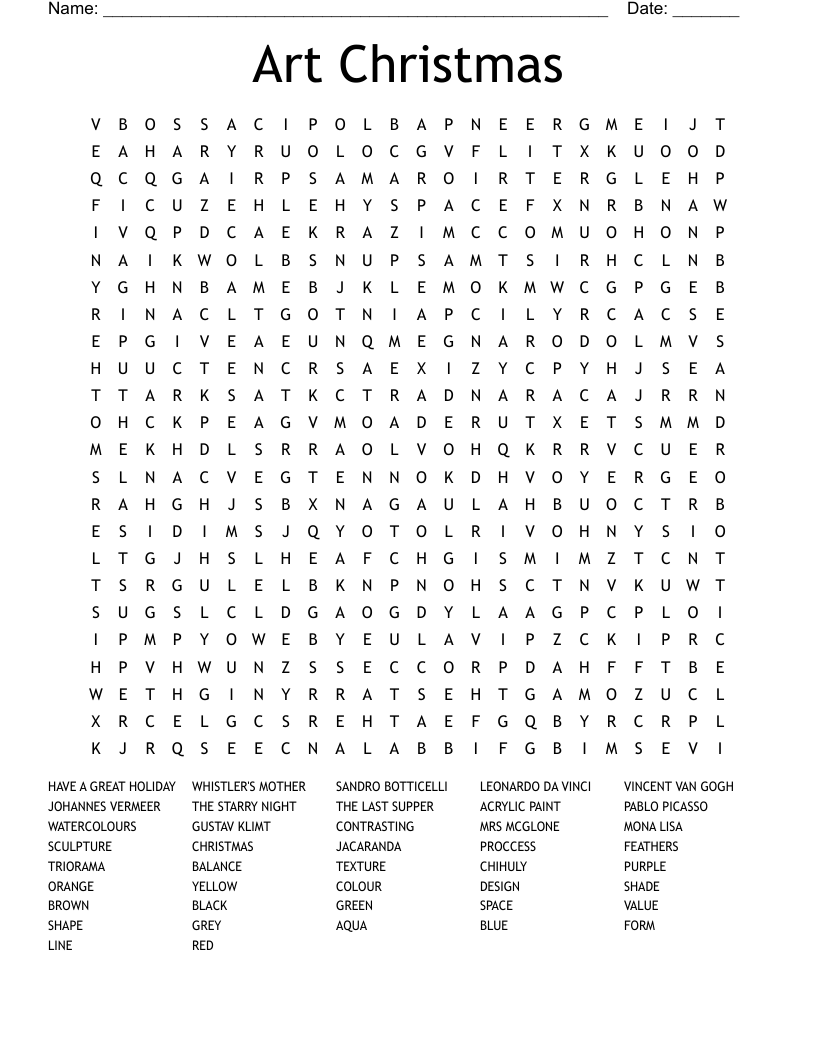 Art Christmas  Word Search