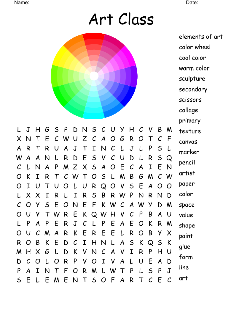 Art Class Word Search