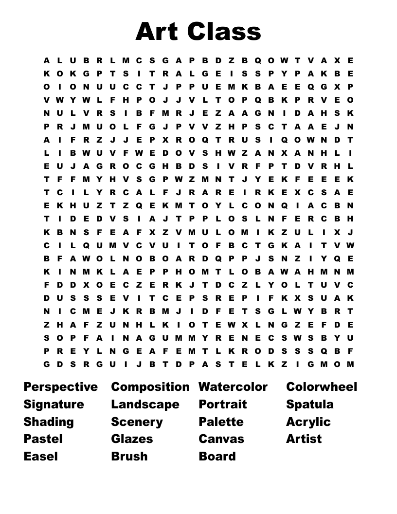 Art Class Word Search