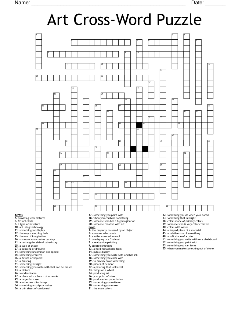 Art Cross-Word Puzzle Crossword