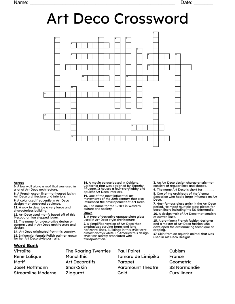 Art Deco Crossword 