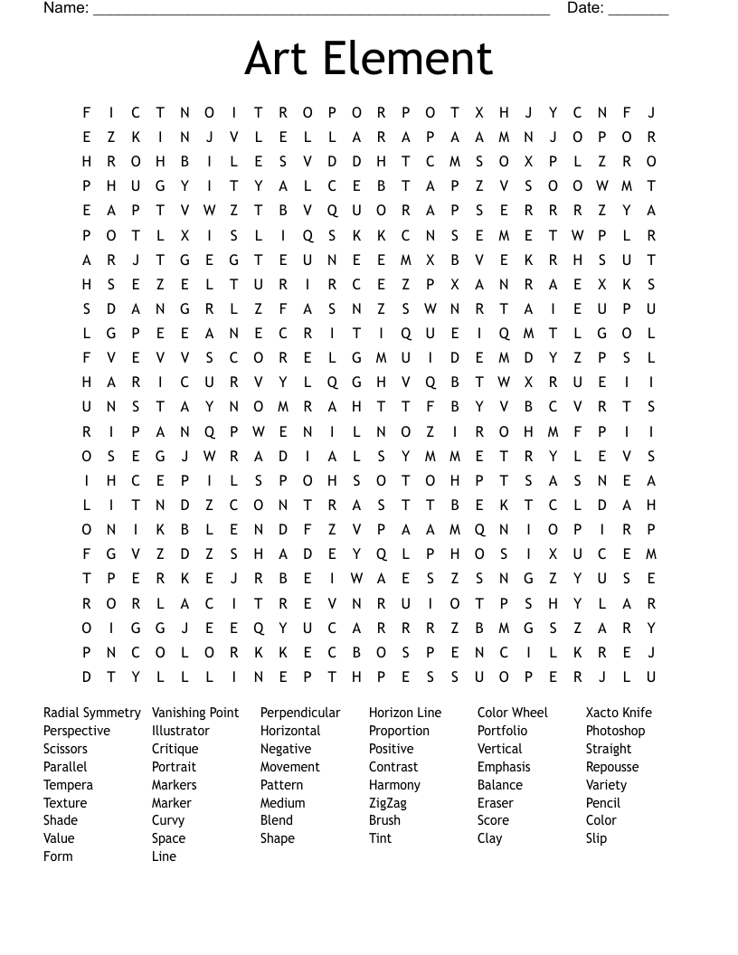 Art Element Word Search