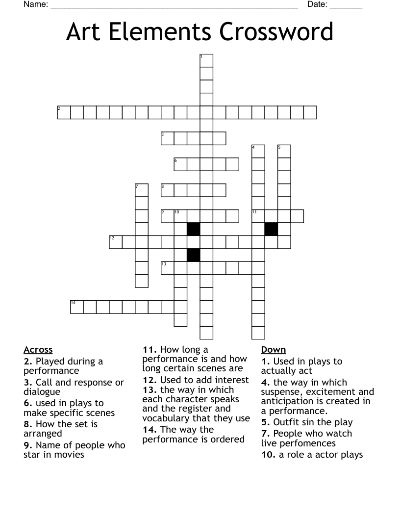 Art Elements Crossword