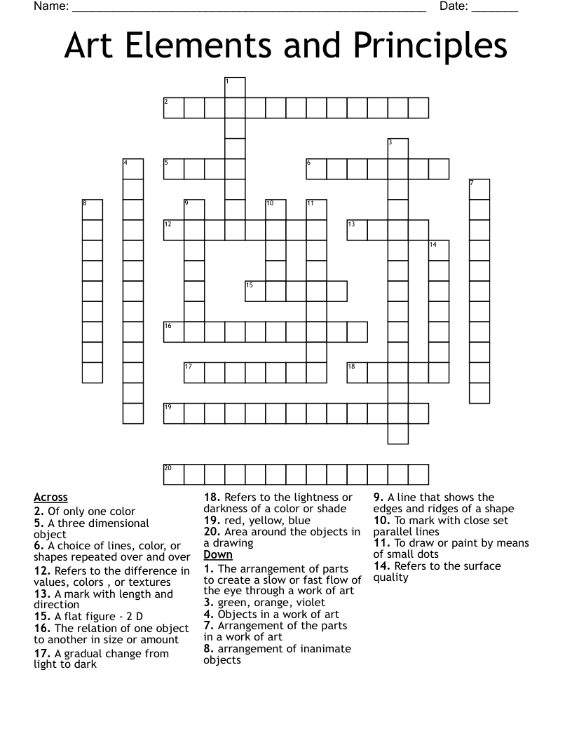 Art Elements and Principles Crossword