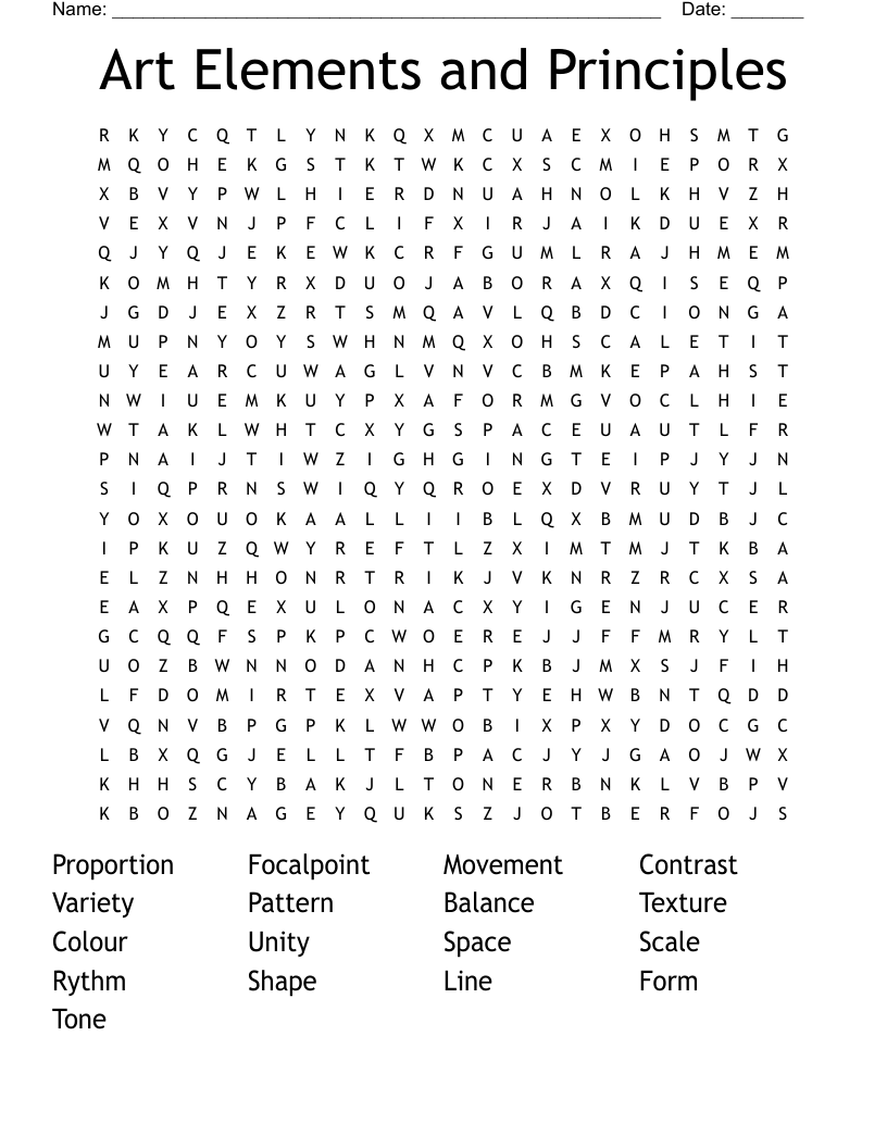Art Elements and Principles Word Search
