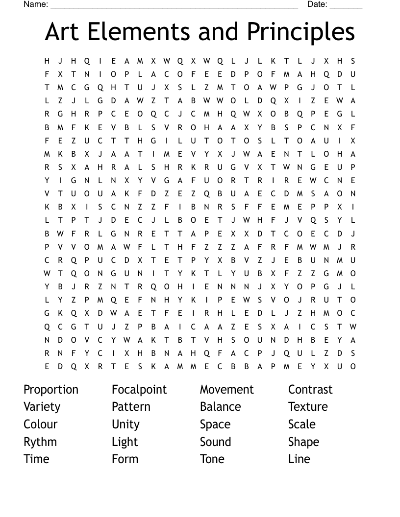 Art Elements and Principles Word Search