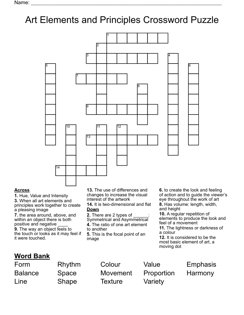 Art Elements and Principles Crossword Puzzle