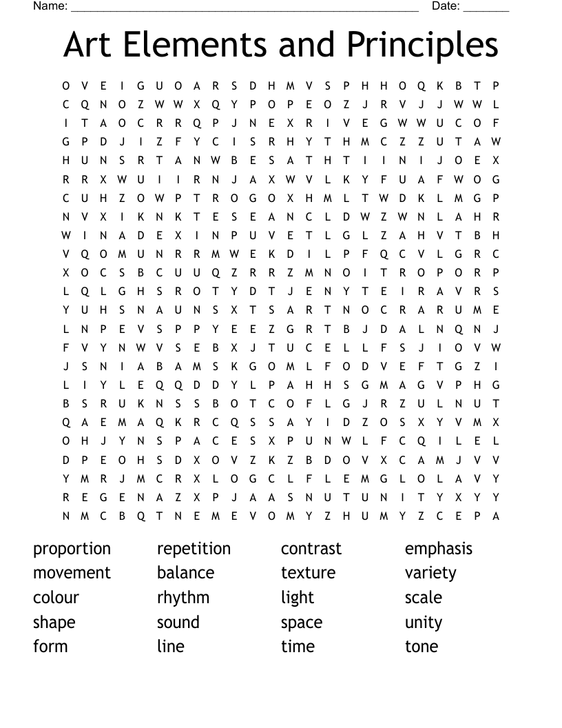 Art Elements and Principles  Word Search