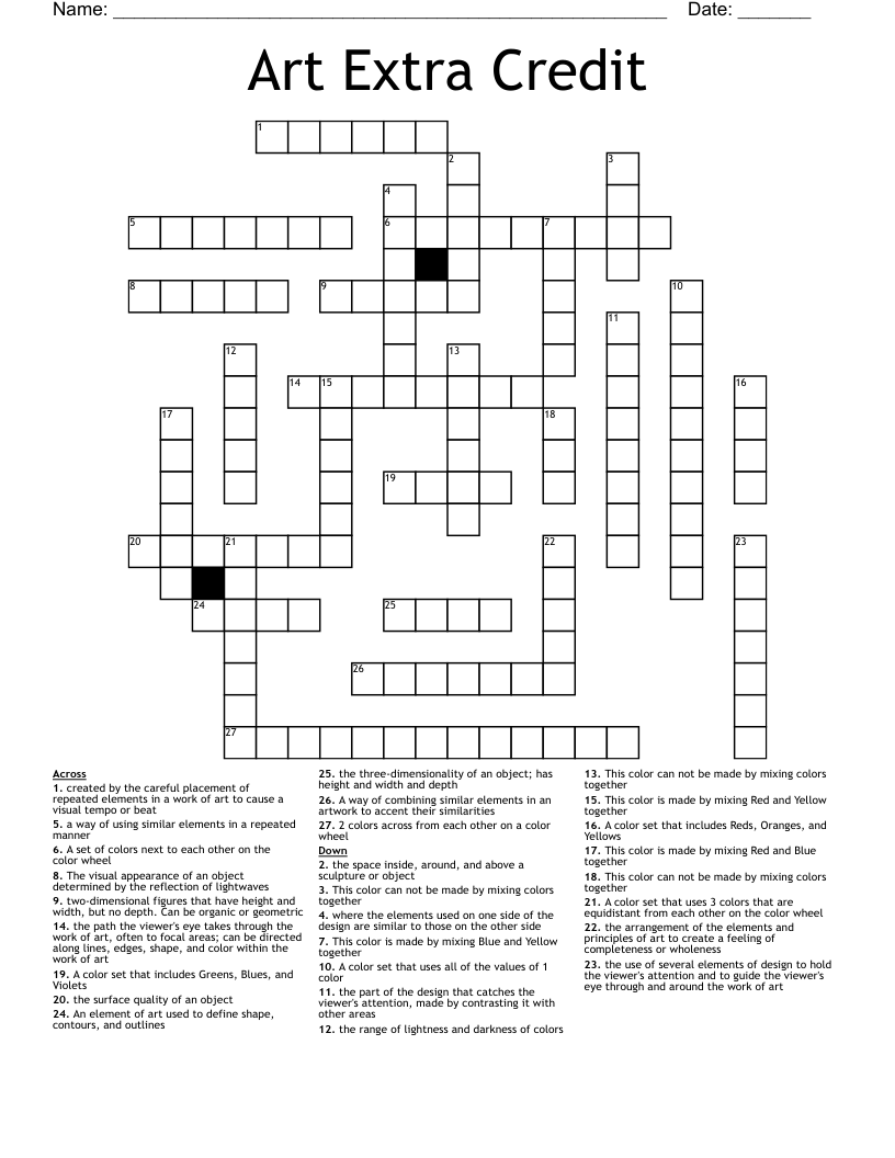 Art Extra Credit Crossword