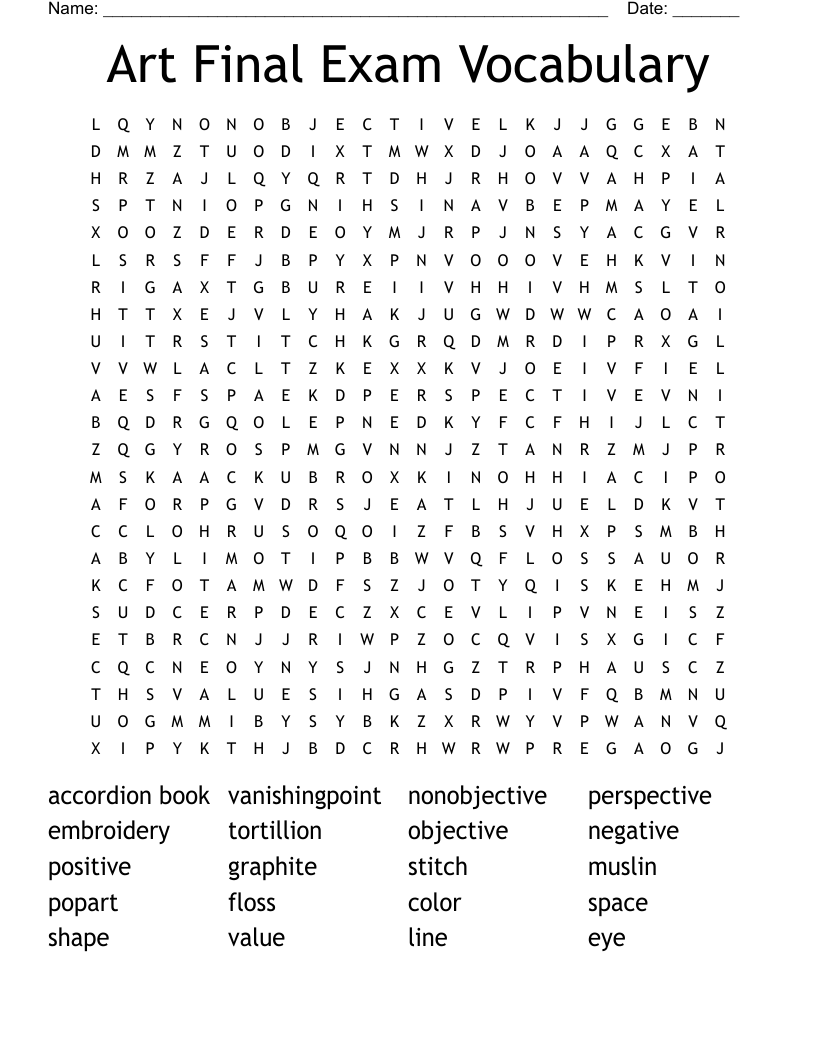 Art Final Exam Vocabulary Word Search