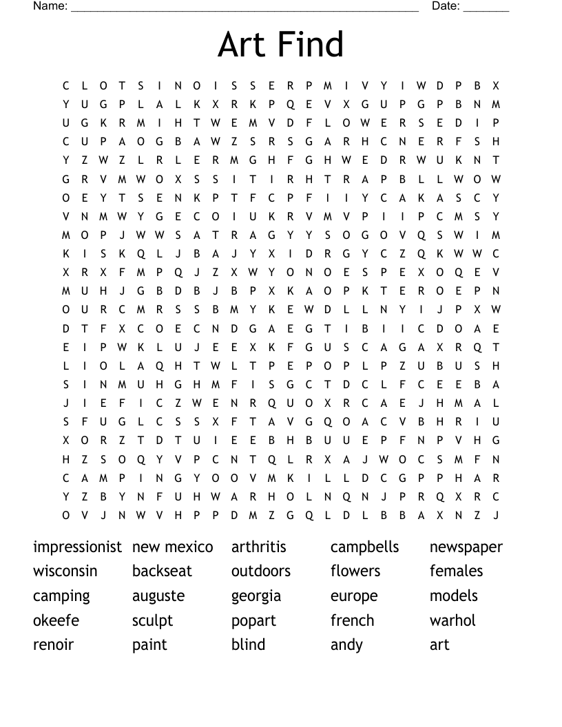 Art Find Word Search