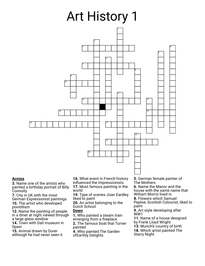 Art History 1 Crossword
