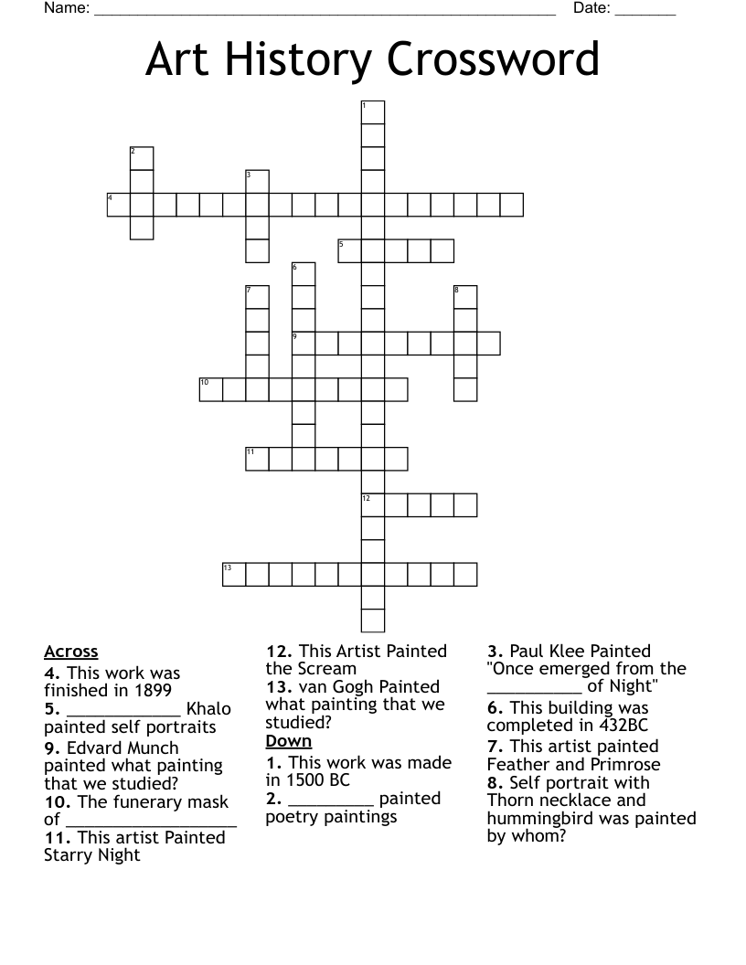Art History Crossword