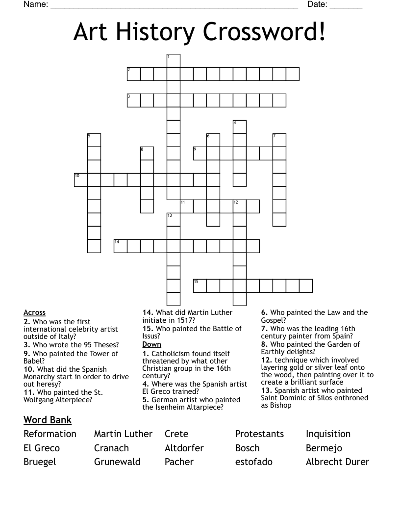 Art History Crossword! 