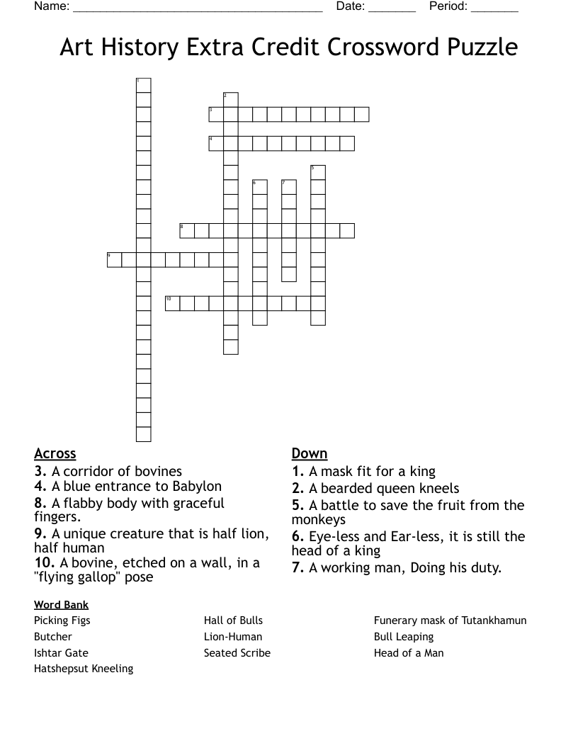 Art History Extra Credit Crossword Puzzle