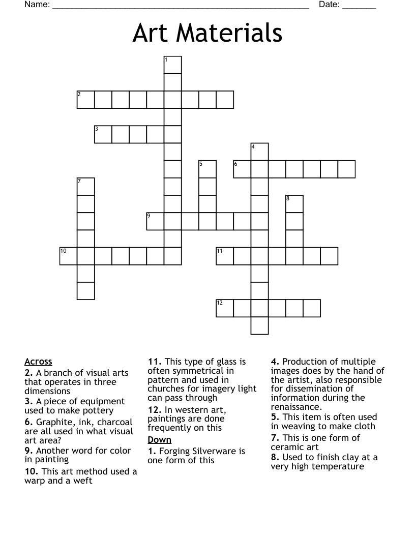 Art Materials Crossword