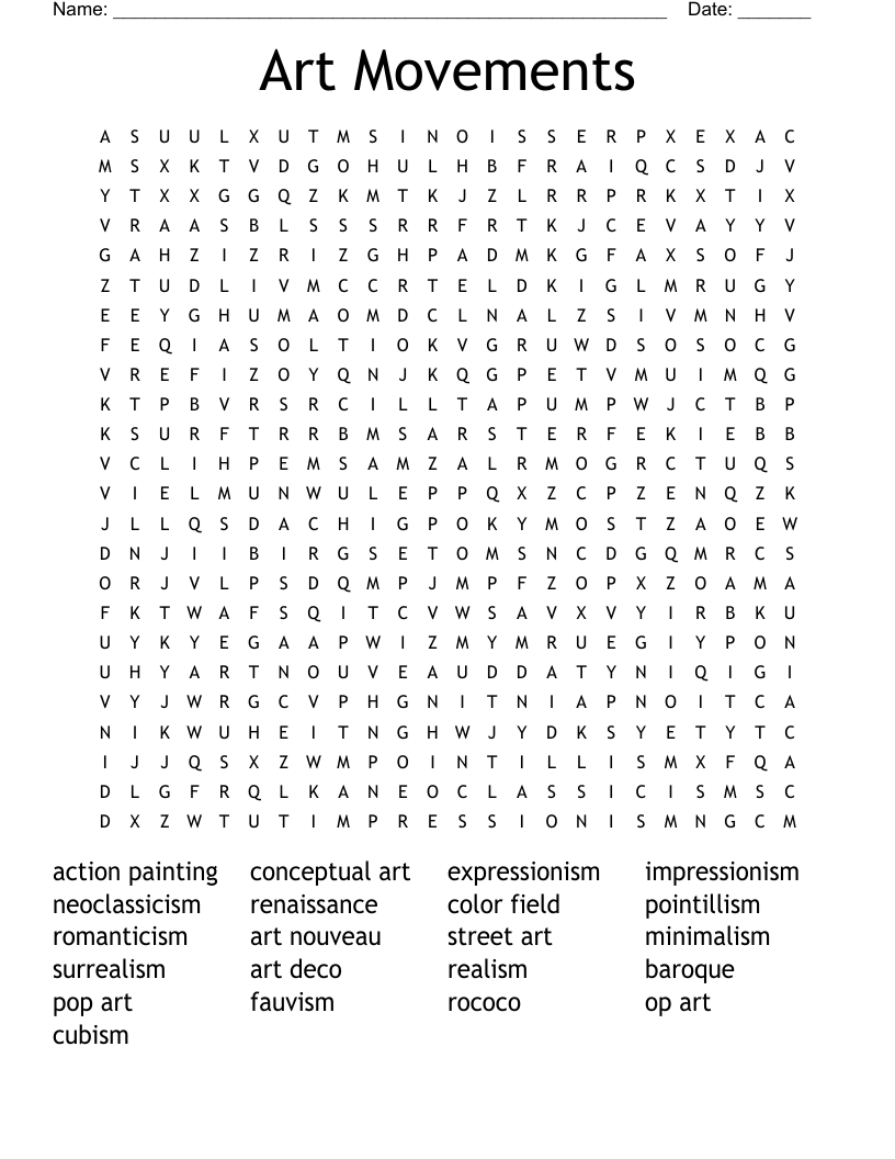 Art Movements Word Search