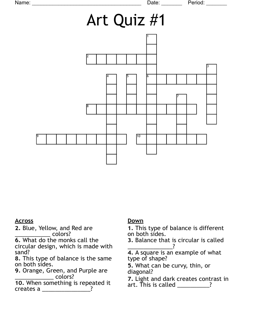Art Quiz #1 Crossword