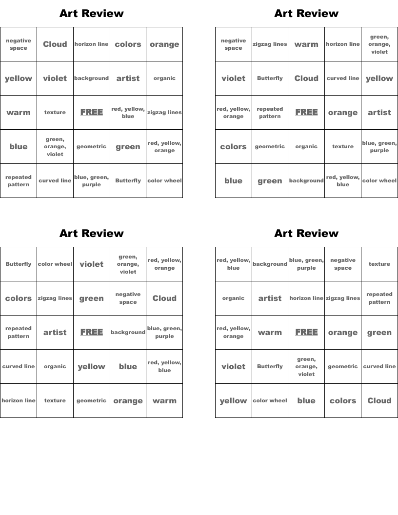 Art Review Bingo Cards