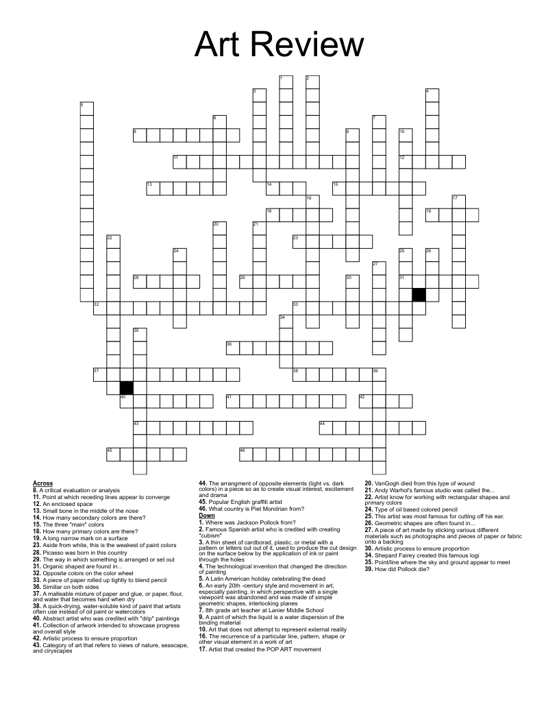 Art Review  Crossword