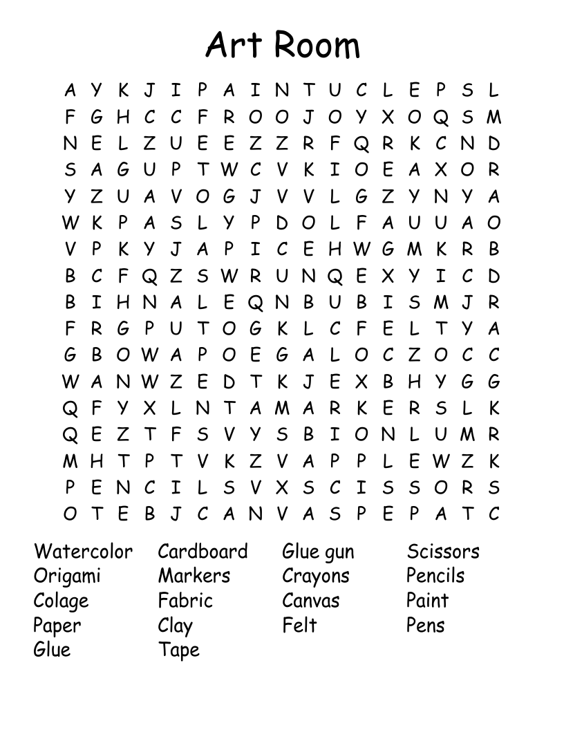 Art Room Word Search