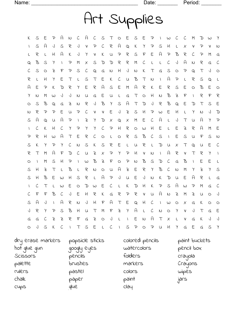Art Supplies Word Search