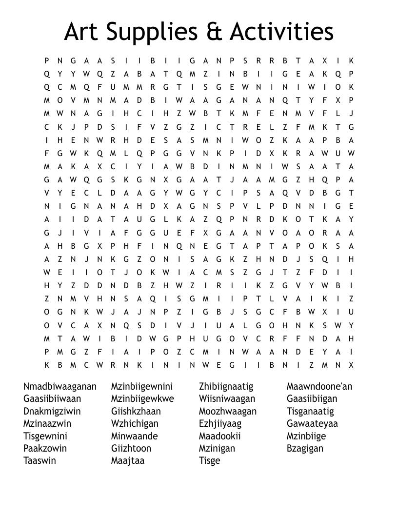 Art Supplies & Activities Word Search