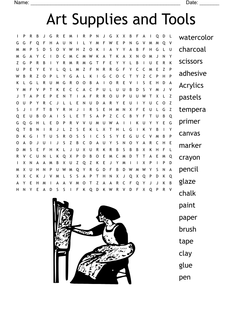 Art Supplies and Tools Word Search