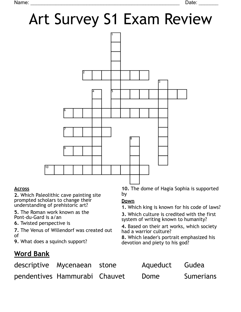 Art Survey S1 Exam Review Crossword