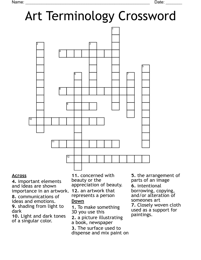 Art Terminology Crossword 