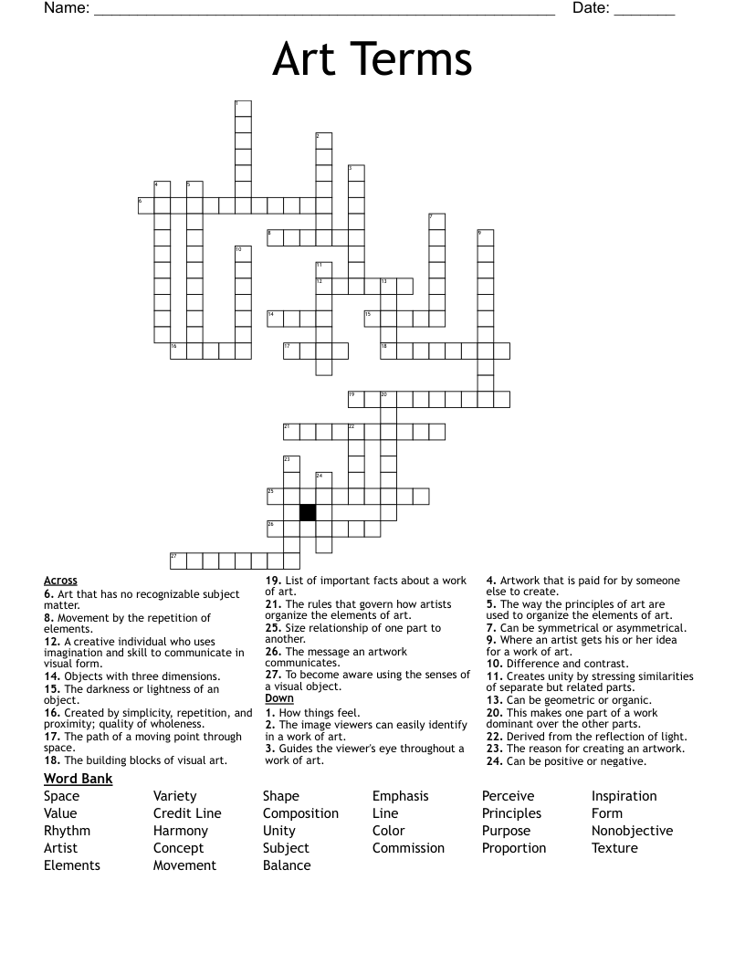 Art Terms Crossword