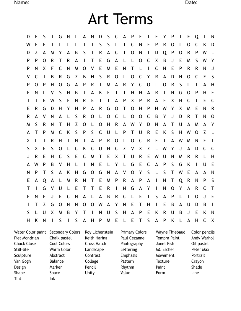 Art Terms Word Search